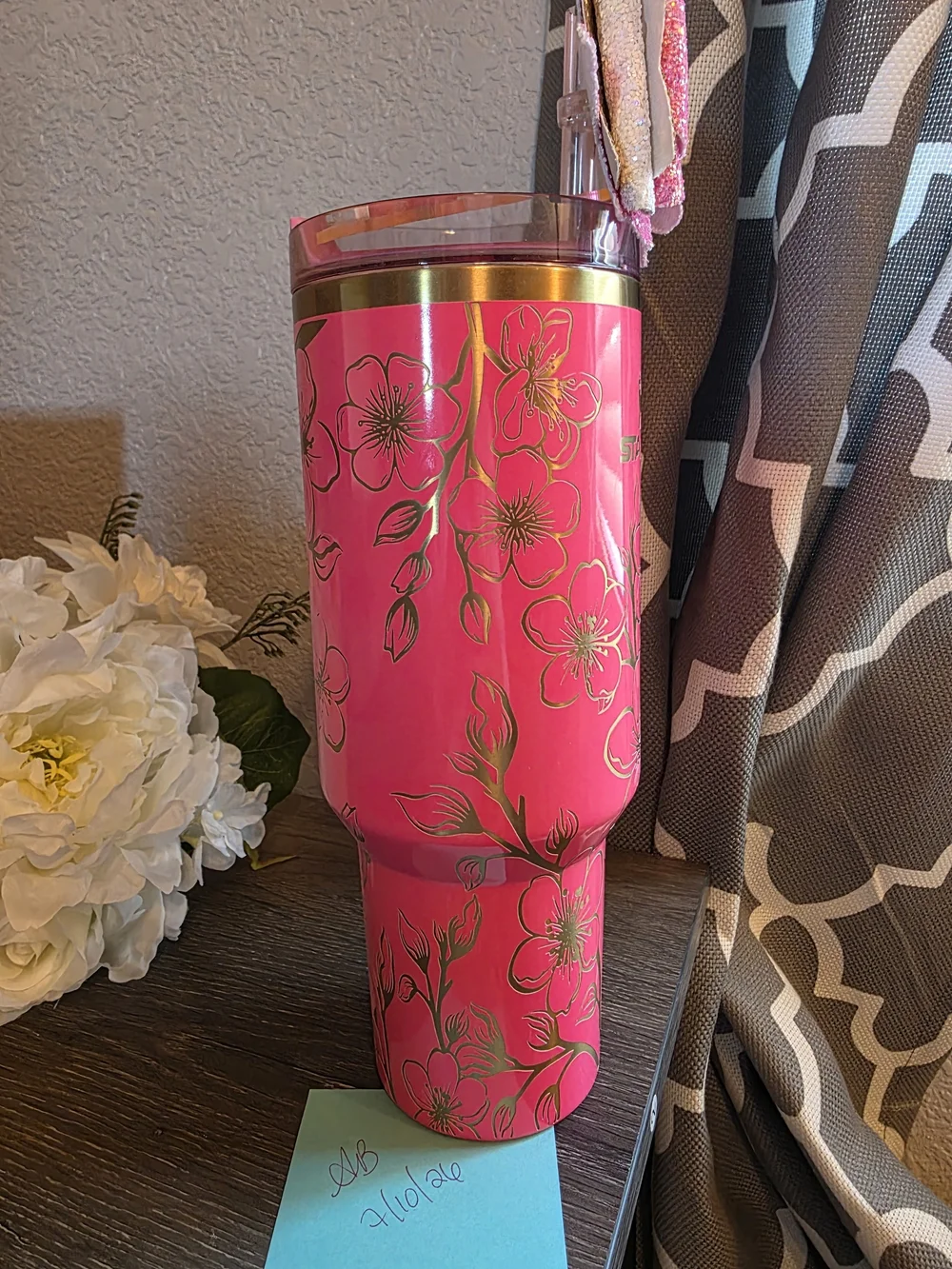 Stanley Pink Parade 40oz With A Floral Engraving